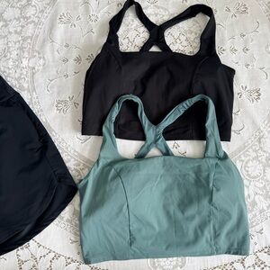Stylish Cross-Back XL Sports Bras - Black and Teal  2 swim shorts various sizes
